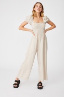 Cotton On Women - Woven Sasha Shirred Jumpsuit - Fawn/chalk white Photo