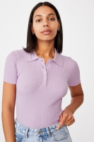 Cotton On Women - Ribbed Short Sleeve Polo Knit - Frosty lilac Photo