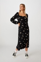 Cotton On Women - Woven Faye Long Sleeve Split Dress - Aria floral rose musk black Photo