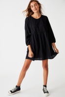 Cotton On Women - Woven Bethany Broiderie Babydoll Mini Dress - Black Photo