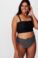 Cotton On Women - Curve High Waisted Full Bikini Bottom - Black white stripe rib Photo