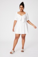 Cotton On Women - Curve Woven Charlie Tie Front Mini Dress - White Photo