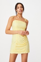 Cotton On Women - Woven Holly Ruched Strappy Mini Dress - Lemon Photo