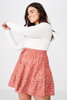 Cotton On Women - Curve Woven Chloe Mini Skirt - Emma daisy mineral red Photo