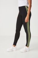 Cotton On Women - Dante Legging - Black/green glow side stripes Photo