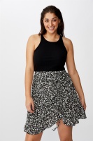 Cotton On Women - Curve Woven Coco Ruched Mini Skirt - Taylah ditsy pirate black Photo