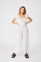 Cotton On Women - Woven Sasha Shirred Jumpsuit - Chalk white/navy Photo