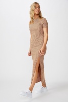 Cotton On Women - Gracie Short Sleeve Maxi Dress - Grace stripe glazed ginger rib Photo