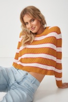 Cotton On Women - Archy Cropped 2 Pullover - Inca gold multi stripe Photo