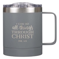 Christian Art Gifts Inc I Can Do All Things Camp Style Stainless Steel Mug in Gray - Philippians 3:14 Photo
