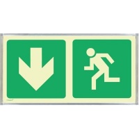 Tower Photoluminescent Sign In Alu Frame - Man Running and Green Arrow - Down Photo