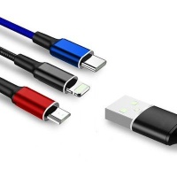 Raz Tech iPhone Lightning Type-C Micro 2A colorful three-in-one fast transfer charging cable Photo