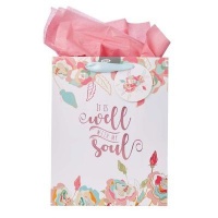 Christian Art Gifts Inc Well With My Soul Medium Gift Bag in White With Card and Tissue Paper Photo