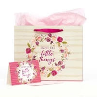 Christian Art Gifts Inc Enjoy The Little Things Large Gift Bag Set in Berry Hues with Card and Tissue Paper Photo