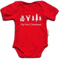 Just Kidding My First Christmas Red Short Sleeve Bodyvest 0-3mths Photo