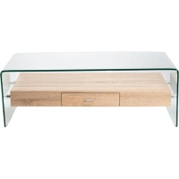 Ivy 120x60cmTempered Glass Coffee Table with Drawer - Light Oak Photo