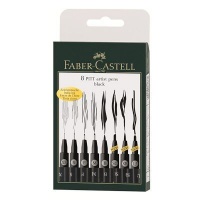 Faber Castell Pitt Artists Brush Pen - Set of 8 - Assorted Black Nibs Photo