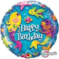 Qualatex Birthday Mermaids Round Holographic Foil Balloon Photo