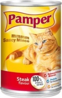 Pamper Mmmm Saucy Mince - Steak Flavour Tinned Cat Food Photo