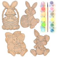 Just Kidding Around JKA - Wood Art Craft Paint Toy - Easter Fun Themed - 4 Creations Kit Photo