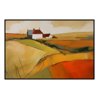 Fancy Artwork Canvas Wall Art :Abstract Painting Portrays Picturesque Farm - Photo