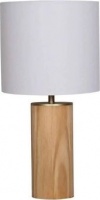 Generic Lamp Table-wooden Cylinder Base-white Fabric Shade Photo