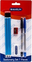 Marlin Press Marlin Stationery Set - 3 Pencils Eraser Sharpener Blue and Black Pens Photo