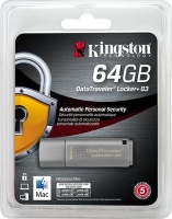 Kingston Technology DataTraveler Locker G3 64GB USB flash drive Type-A 3.2 Gen 1 (3.1 Silver 3.0 DTLPG3 w/Hardware encryption USBtoCloud Photo