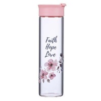 Christian Art Gifts Inc Faith Hope Love Glass Water Bottle in Pink - 1 Corinthians 13:13 Photo