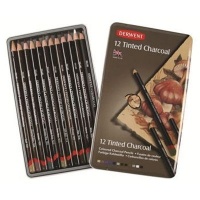 Derwent Tinted Charcoal Pencils - Set of 12" Metal Tin Photo