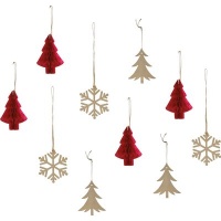 Rustic Red Wooden Christmas Hanging Decorations Set Photo