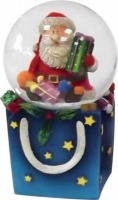 Koleda Snow Globe - Santa on Blue Giftbag Base 8cm Photo
