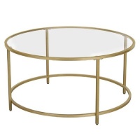 Lifespace Round Glass Coffee Centre Table with Gold Frame Photo