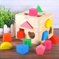 JuniorFx Shape Sorter Wooden Cube Educational Toy Box with 13 Colourful Shapes Photo