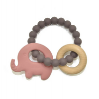 Little Luna Silicone & Wood Pink Elephant Teething Ring Photo