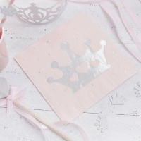 Ginger Ray Princess Perfection - Pink & Silver Foiled Crown Paper Party Princess Napkins Photo