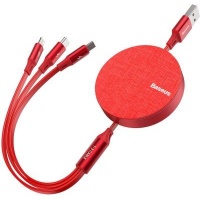 Baseus 1.2m - 3.5A 3in1 Fabric Retract USB TypeA - Micro/Lightning/TypeC - Red Photo
