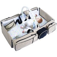 Ashcom Multifunctional Baby Travel Bed Cot Baby Bassinet and Diaper Bag - Gray Photo