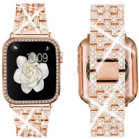 Apple Rose-Gold Crystal Diamond Strap for Watch Band with Luxury Watch Cover Photo