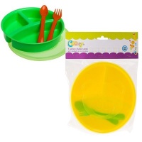 Cooey 3 Section Plate & Cover Complete With Cutlery BPA Free 2 Pack Photo
