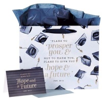 Christian Art Gifts Inc Hope & a Future Large Blue Gift Bag Set for Graduates with Card and Envelope - Jeremiah 29:11 Photo