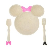 4AKid Minnie/Mickey Mouse Plate & Cutlery Set - Cream Photo