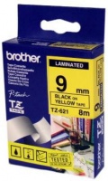 Brother TZ-621 9mm x 8m Black On Yellow Laminated Tape Photo