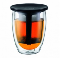 Bodum - Tea For One Double Wall Glass With Tea Strainer - Black Photo
