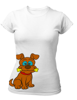 PepperSt Ladies White T-Shirt - Dog With Bone Photo