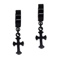 Androgyny Stainless Steel Black Hoop With Hanging Cross Photo
