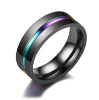 IMIX Men's Black and Color Stripe Stainless Steel Ring Size 9 Photo