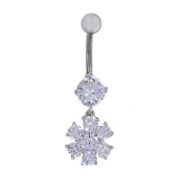 Lily & Rose Drop Flower Belly Ring With Cubic Zirconia Photo