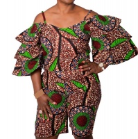 Royalty Collections Women's Brown Multi Print Off The Shoulder Butterfly Jumpsuit Photo