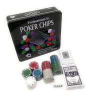 Poker Set 100 Pieces Professional Poker Chips 2 Decks of Cards & Dealer Butto Photo